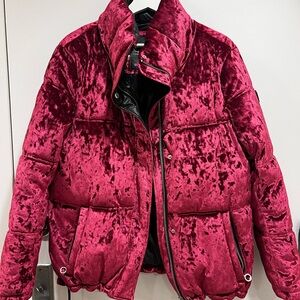 Noize Velvet Puffer Jacket - Deep Pink Size Medium